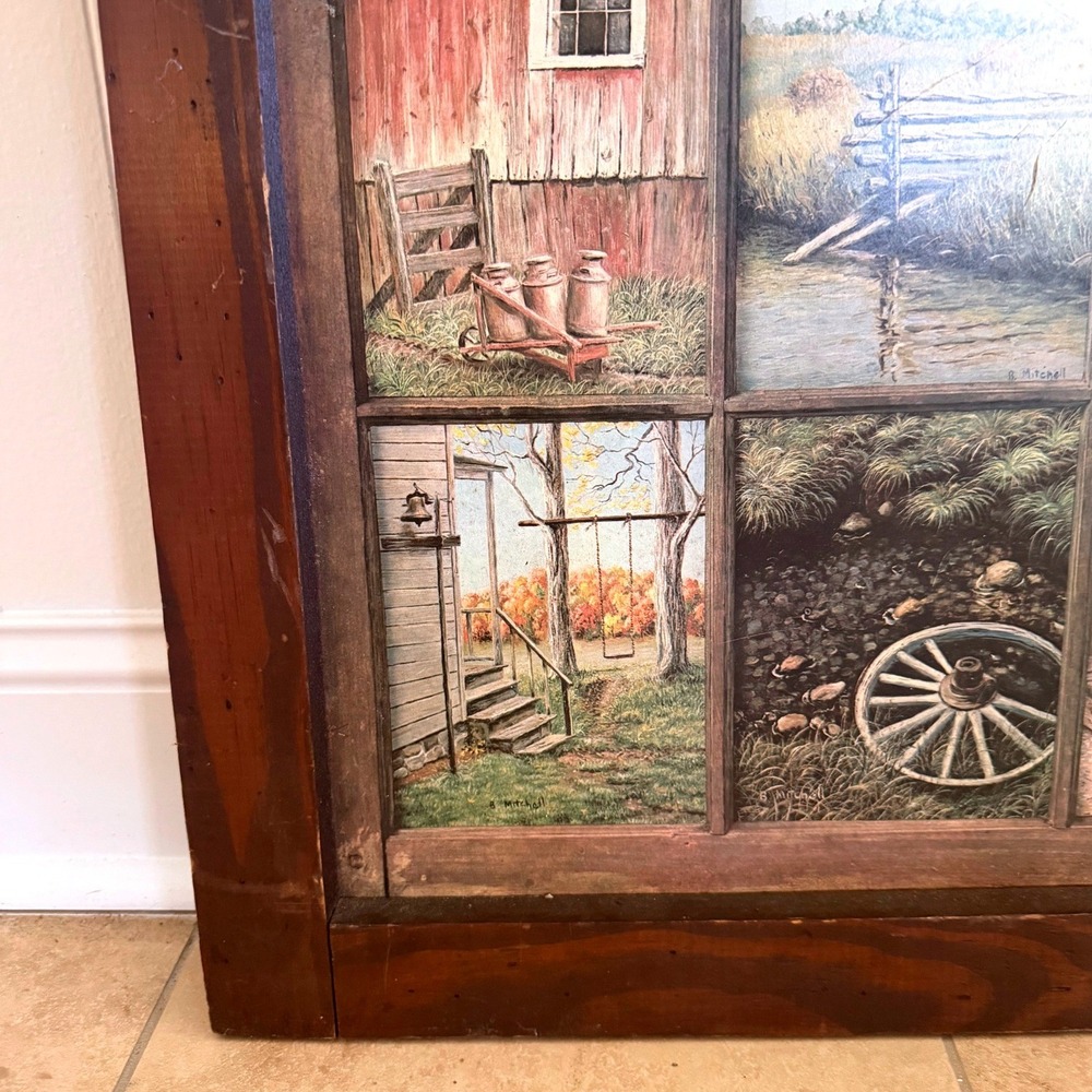 Vintage Homco B Mitchell Rustic Farmhouse 12 Panel Wood Framed Wall Art 24 x 24 - Picture 6 of 6